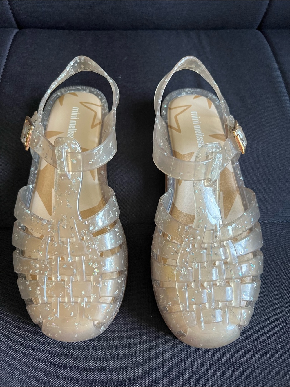 Mini Melissa Clear Glitter Jelly Sandals - Iridescent Sparkle